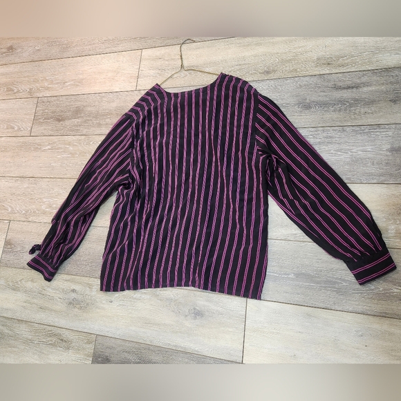 Vintage Ann Taylor 100% Silk Striped Button Down Long Sleeve Blouse 12 - Picture 4 of 9